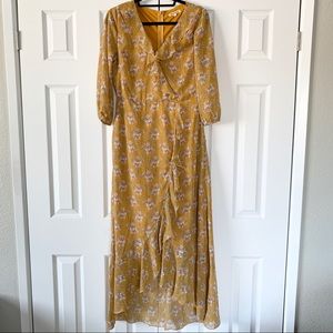 {WORN ONCE} YELLOW FAUX-WRAP HIGH LOW DRESS